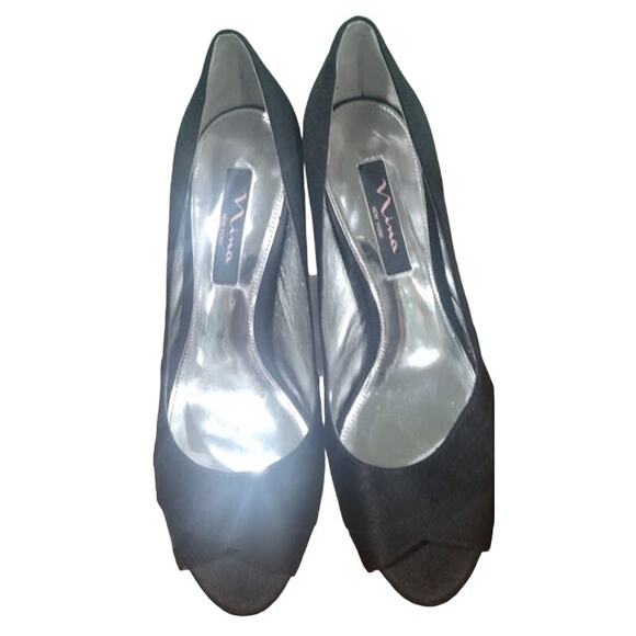 Nina New York Satin Peep Toe Heels, Black, Size 9.5 - Picture 1 of 6